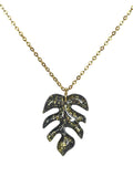 Collier pendentif - feuilles tropicales - noire